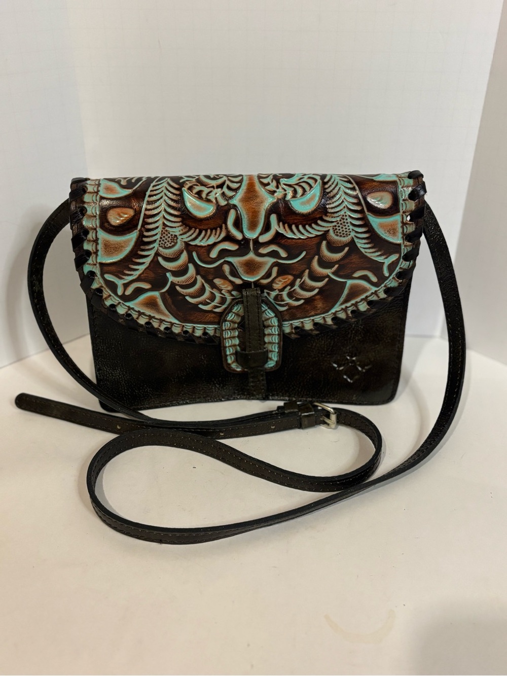 Patricia Nash Brown & Turquoise Tooled Leather Crossbody